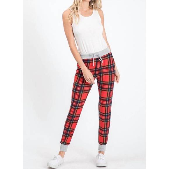 NEW HEIMISH USA plaid jill jogger in red - Picture 1 of 2